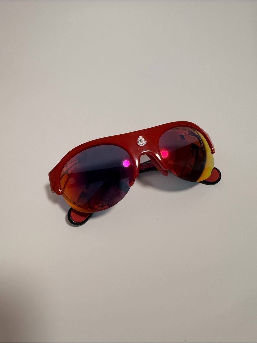 Authentic Moncler Red Mirrored Sunglasses with Logo Accent